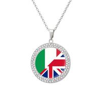 Flag of Italy And The United Kingdom Novelty Necklace Round Pendant Diamond Jewelry Gifts For Men Women Silver-style-1
