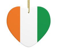 Flag of Ivory Coast Ceramic Christmas Heart Pendant, The Pottery Piece is Available with Silk Thread