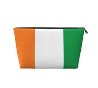 Flag Of Ivory Coast Pattern Women'S Cosmetic Bag Leather Handbag Portable Large Capacity Zipper Travel Bag Storage Bag, Gold, One Size