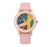 Flag of Jamaica and U.S. Women's Watch Pink Rose Gold Strap Wristwatch Minimalist Easy Reader Watchec