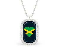 Flag of Jamaica Heart Women's Alloy Long Necklaces Square Pendant Ladies Diamond Necklace Jewelry Gift Silver-style