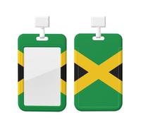 Flag of Jamaica Id Badge Holder with Lanyard-Vertical Card Protector Clear Abs Hard Shell, Retractable Reel for Work Office