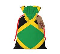 Flag Of Jamaica Print Christmas Burlap Gift Bag With Drawstring, Present Small Favor Pouch For Birthday Parties-S Size