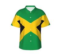 Flag of Jamaica Print Men Hawaiian Shirt, Casual Tropical Button Shirt, Light Aloha Short Sleeve, for Beach Vacation, Black, XL