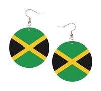 Flag Of Jamaica Printed Round Earrings For Women, 1 Pair Lightweight Leather Pierced Earrings Set Trendy Jewelry Gifts For Women Girls