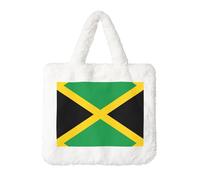 Flag Of Jamaica Printing Fluffy Shoulder Bag Ladies Plush Underarm Bag Tote Bag Furry Purse Handbag For Work Travel, White, One Size