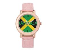 Flag of Jamaica Women's Wrist Watch Easy Reader with Leather Strap Analog Display Wonderful Ladies Gifts