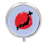Flag of Japan Round Pill Box Organiser 3 Compartment Portable Medicine Case