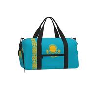 Flag of Kazakhstan Duffel Bag with Shoe Compartment - Lightweight Water-Resistant Holdall Gym Bag with Built-in Wet and Dry Separation Pouch