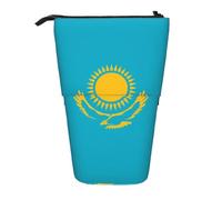 Flag of Kazakhstan Expandable Stand Pencil Pouch, Multi-Design Oxford Fabric, Adjustable Height, Multi-Use Cosmetic Bag