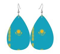 Flag of Kazakhstan Leather Earring Pairs Teardrop Faux Leather Earrings Set for Women Lightweight Leather Dangle Drop Earrings.