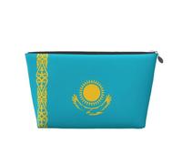 Flag of Kazakhstan Leather Travel Makeup Bag-Waterproof Cosmetic Pouch