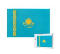 Flag of Kazakhstan Wooden Puzzle 1000 Pieces - Color Box Packaging Family Leisure Challenge with Indoor Decoration