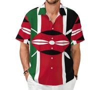 Flag of Kenya Mens Shirts Casual Short Sleeve Button Down Shirt Beach Summer Vacation Holiday Wedding Tops, Black, XL