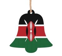 Flag of Kenya Patterns Wooden Ornaments - 6-Piece Set - Suitable for Decorating Christmas Trees, Doors, and Windows - Bell Shape