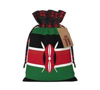 Flag Of Kenya Printing Color Matching Plaid Christmas Bag With Drawstring For Christmas Birthdays Party,4.7x6.9 Inch