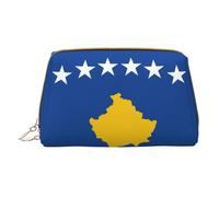 Flag of Kosovo Leather Hand-Held Zipper Makeup Bag Storage Bag for Miscellaneous Items Pen Case