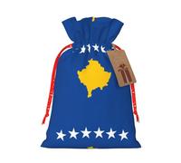 Flag Of Kosovo Print Christmas Burlap Gift Bag With Drawstring, Present Small Favor Pouch For Birthday Parties-S Size