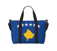 Flag of Kosovo print Gym Bag for Women,Carry on Weekender Overnight Duffle Bag,Personal Item Tote Bag, Black, One Size
