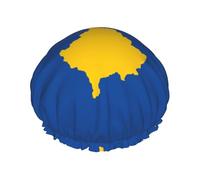 Flag Of Kosovo Shower Cap For Men Cap Women Reusable Waterproof Long Thick Hair Care Hair Short Kids Bath
