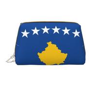 Flag of Kosovo Zipper Closure Leather Portable Waterproof Cosmetic Bag for Home Travel to Organize Toiletries Sundries