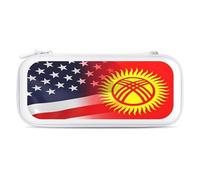 Flag of Kyrgyzstan and U.S. Storage Bag Compatible with Switch Portable Carrying Case Protector Bags with 15 Games Accessories