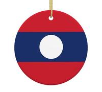 Flag of Laos Patterned ceramic Christmas ornaments - round. Suitable for Christmas trees, holiday parties, and home décor