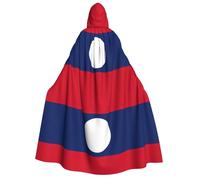 Flag Of Laos Print Adult Halloween Hooded Cloak, Hood & Bow Tie, For Cosplay/Trick-Or-Treat