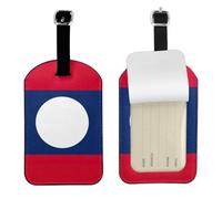 Flag of Laos Printed Leather Luggage Tag, Durable Baggage Identifier, Soft PU ID Label, for Business Travel
