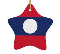 Flag Of Laos Printing Christmas Ornaments, Ceramic Star Design With String For Holiday, Star Christmas Decorations