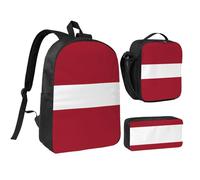 Flag Of Latvia 17 Inch Backpack Lunch Bag Pencil Case Set, Cute Print, Durable Oxford Cloth.