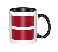 Flag of Latvia Coffee Mugs Set Double Color Ceramic Cups 11oz Flat Bottom Stoneware Black Print Mugs Personalized Gift