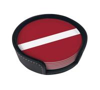 Flag of Latvia Round leather coasters (set of 6) Delicate and soft table decorations, suitable for coffee cups, mugs, etc.