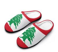 Flag of Lebanon Mens Slippers Memory Foam Winter Warm Sandals Slip On House Shoes Size 7-14