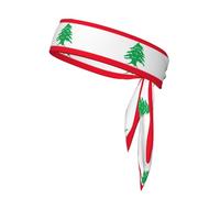 Flag Of Lebanon Print Sports Headband, Adjustable Head Tie For Running, Tennis & Workouts, Soft Fit