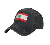 Flag of Lebanon Washed Cowboy Baseball Cap for Adults - Stylish and Breathable Hat with Adjustable Strap, Black, One size