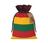Flag Of Lithuania Print Burlap xmas Gift Bag With Drawstring, Polyester Plaid Pouch For Gift Birthday Present-M Size