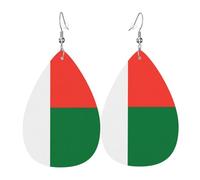 Flag of Madagascar Teardrop-shaped leather earrings are a luxurious and fashionable accessory suitable for women, showcasing individual charm.
