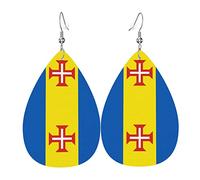 Flag Of Madeira Women Earrings Faux Leather Dangle Eardrop Drop Earring Fashion Jewellery Gift For Wife Daughter Girlfriend Christmas