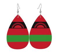 Flag of Malawi Leather Earring Pairs Teardrop Faux Leather Earrings Set for Women Lightweight Leather Dangle Drop Earrings.