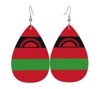 Flag of Malawi Leather Earring. Stylish teardrop shape, perfect for women, and a great decorative choice for parties and holidays.