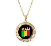 Flag of Mali Round Pendant Necklace Diamond Edging Brilliant Personalized Jewelry Gifts for Women Golden-style