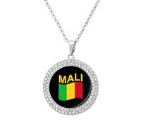 Flag of Mali Round Pendant Necklace Diamond Edging Brilliant Personalized Jewelry Gifts for Women Silver-style