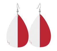 Flag of Malta Leather Earring Pairs Teardrop Faux Leather Earrings Set for Women Lightweight Leather Dangle Drop Earrings.