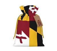 Flag Of Maryland Print Christmas Burlap Drawstring Gift Bags Reusable Gift Bags, Holiday Packaging With Rustic Charm
