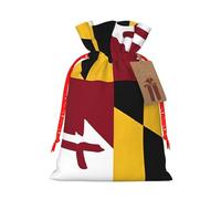 Flag Of Maryland Print Christmas Burlap Drawstring Gift Bags Reusable Gift Bags, Holiday Packaging With Rustic Charm