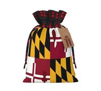 (Flag of Maryland) Reusable M Size Bag Sack With Drawstring Eco-Friendly Plaid Burlap Pouch For Party Wedding Favors.