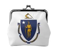 Flag of Massachusetts Coin Purse-Leather Kiss Lock Wallet Small Clutch