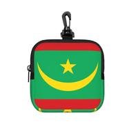Flag of Mauritania Small Zip Pouch-Waterproof Neoprene Storage Bag for Earbuds, Keychain Clip Case for Coins Cards USB, Travel Organiser