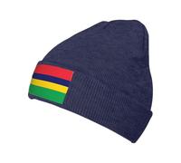 Flag of Mauritius Navy Blue Winter Beanie for Men Women, Fleece Lined Beanie Soft Warm Knit Hat Ski Stocking Cuffed Cap
